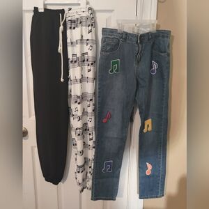 Two Music Themed Pants Youth Size 14 and Adult XS